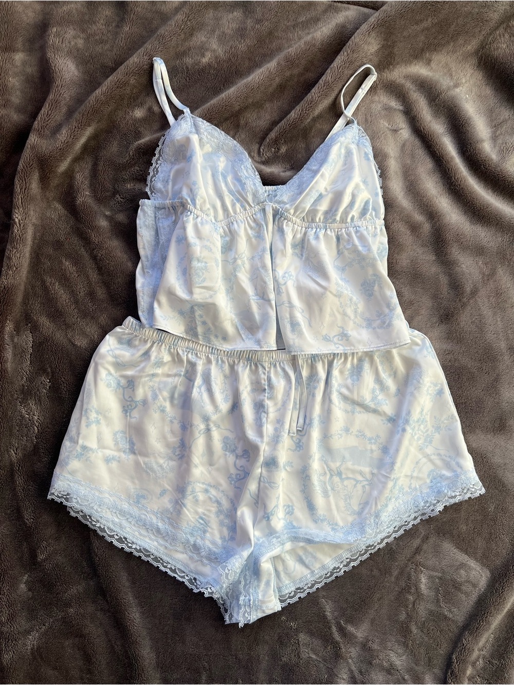 No Boundaries Light Blue Satin Lace Cami & Short PJ Set